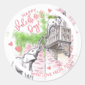 Romantic Elephants Romeo en Juliet Valentijnsdag Ronde Sticker (Voorkant)