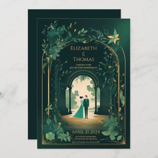 Romantic Emerald Green en Gold. Kaart (Voorkant / Achterkant)