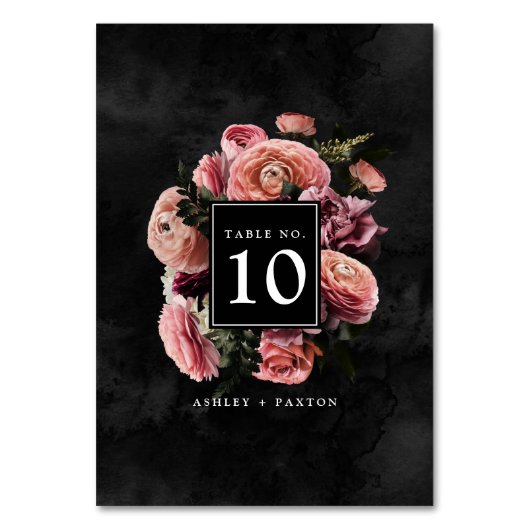 Romantic en Moody Pink | Floral Bouquet op Black Kaart (Voorkant)