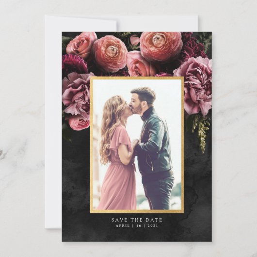 Romantic en Moody Pink | Floral Save the Date (Voorkant)