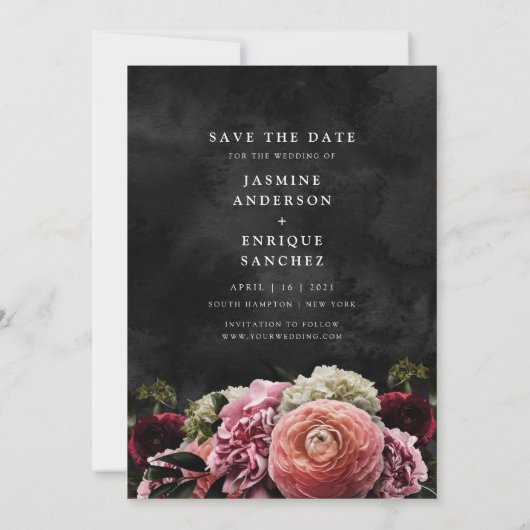 Romantic en Moody Pink | Floral Save the Date (Achterkant)