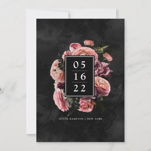 Romantic en Moody Pink | Floral Save the Date Kaart (Voorkant)