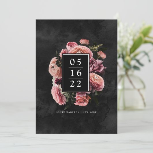 Romantic en Moody Pink | Floral Save the Date Kaart (Staand voorkant)