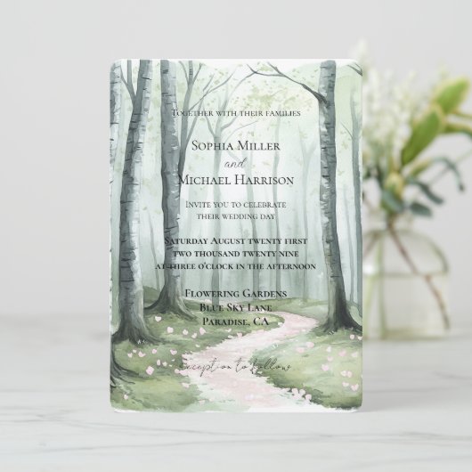Romantic Enchanted Forest Wedding Kaart (Staand voorkant)