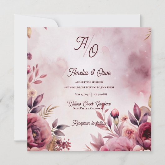 Romantic Ethereal Mauve Floral Wedding Invitation (Voorkant)