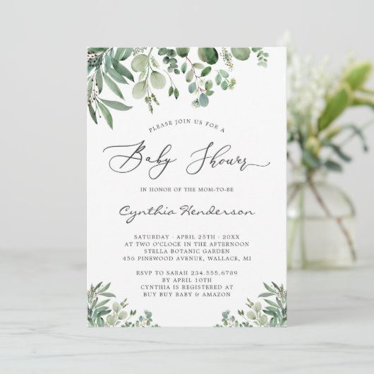 Romantic Eucalyptus Baby shower Kaart (Staand voorkant)