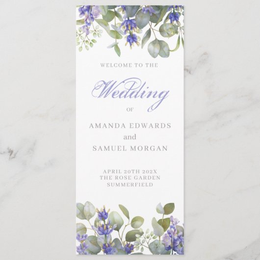 Romantic Eucalyptus & Lavender Weddenschap Programmakaart (Voorkant)