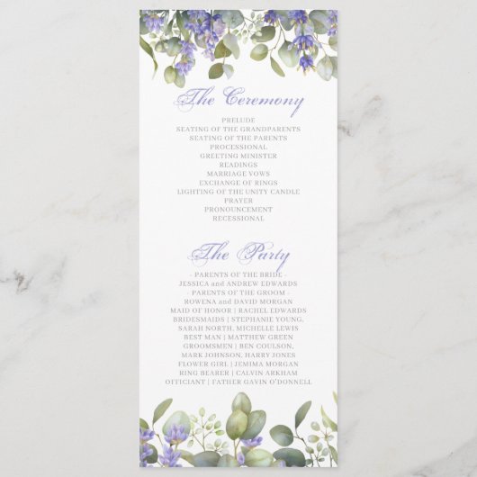 Romantic Eucalyptus & Lavender Weddenschap Programmakaart (Achterkant)