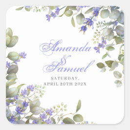 Romantic Eucalyptus & Lavender Weddenschap Vierkante Sticker