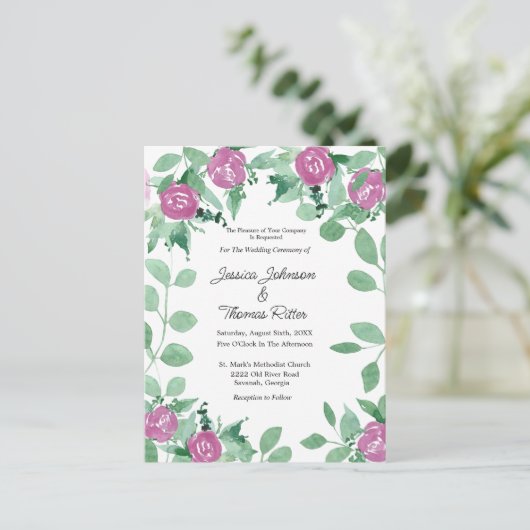 Romantic Eucalyptus roze Roses Weddenschap Briefkaart (Staand voorkant)