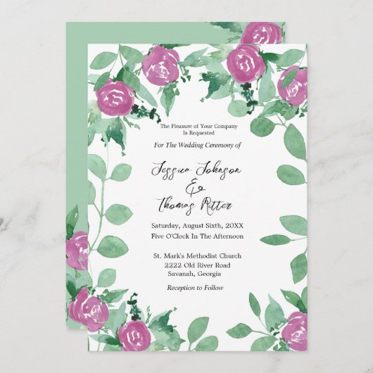 Romantic Eucalyptus roze Roses Weddenschap Kaart (Voorkant / Achterkant)