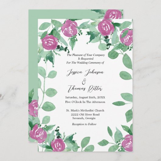 Romantic Eucalyptus roze Roses Weddenschap Kaart (Voorkant / Achterkant)