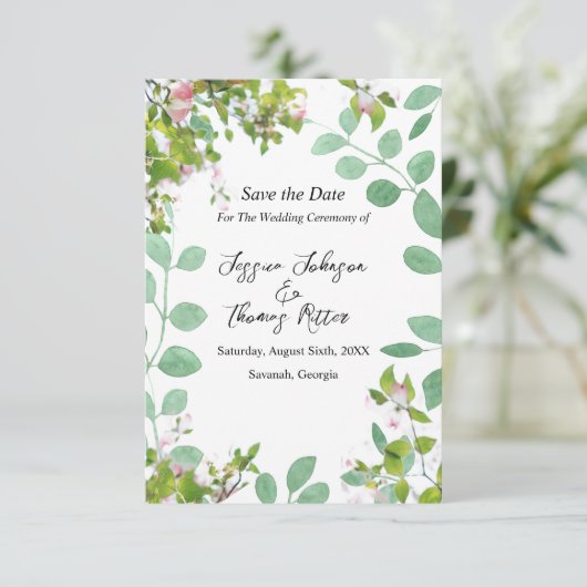 Romantic Eucalyptus Summer Weddenschap redt datum Save The Date (Staand voorkant)