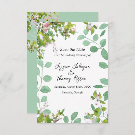 Romantic Eucalyptus Summer Weddenschap redt datum Save The Date (Voorkant / Achterkant)