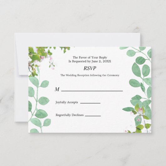 Romantic Eucalyptus Summer Wedding RSVP Kaart (Voorkant)