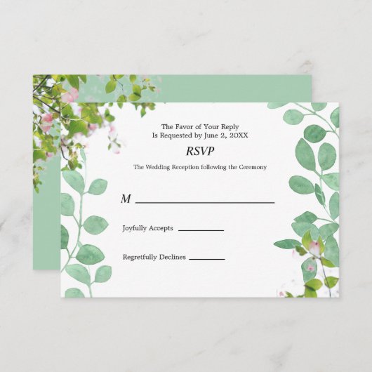 Romantic Eucalyptus Summer Wedding RSVP Kaart (Voorkant / Achterkant)