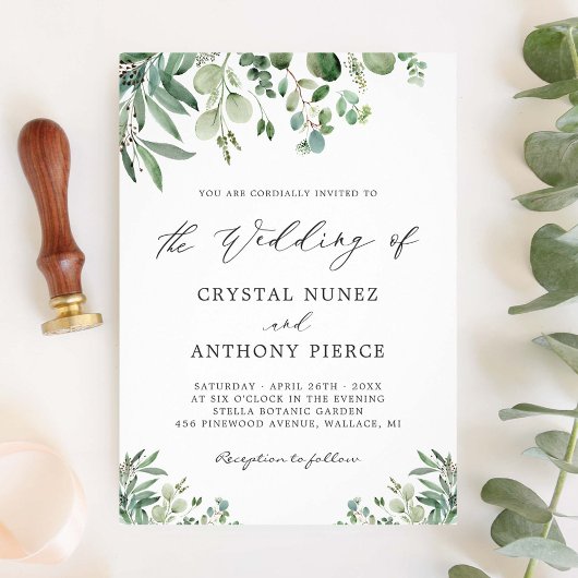 Romantic Eucalyptus Thleed Garden Wedding Kaart