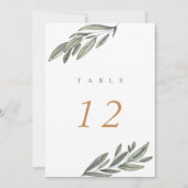 Romantic Evergreen Wedding Table Number Kaart (Voorkant)