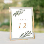 Romantic Evergreen Wedding Table Number Kaart<br><div class="desc">Mooie botanische tabelnummerkaarten met elegante waterverf laten de tabeldetails achter.</div>