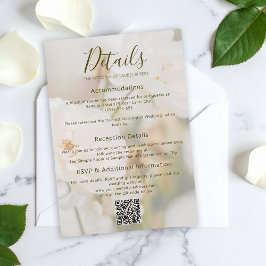 Romantic Faded White Rose Photo Wedding Details Informatiekaartje
