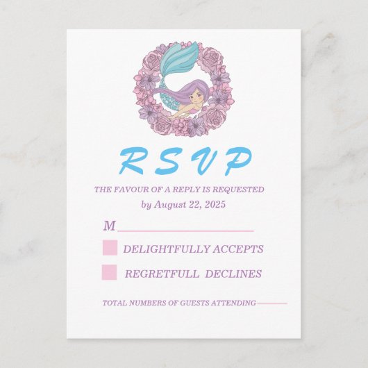 Romantic Fairy Tale Mermaid RSVP Briefkaart (Voorkant)