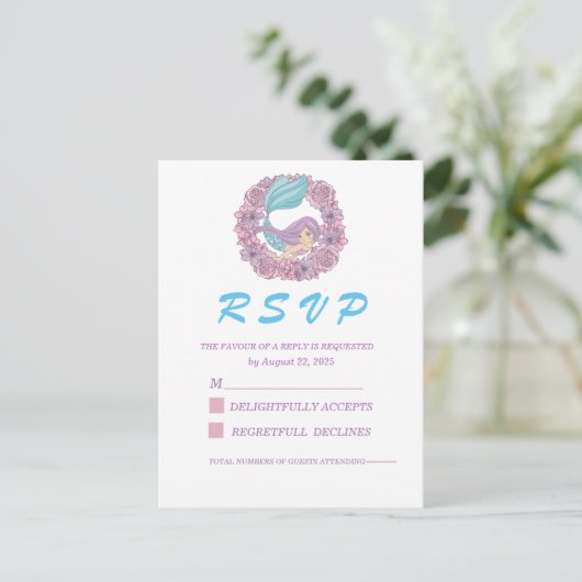 Romantic Fairy Tale Mermaid RSVP Briefkaart (Staand voorkant)