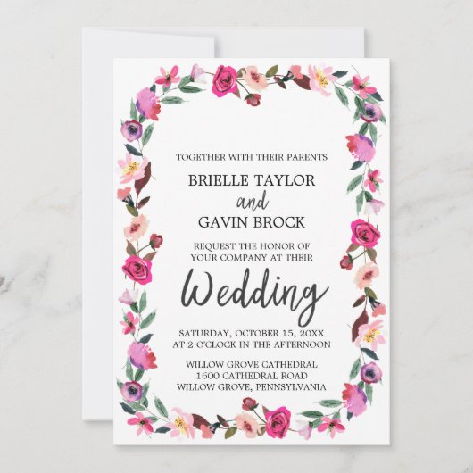 Romantic Fairytale Blossom Wreath Wedding Kaart (Voorkant)