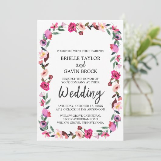 Romantic Fairytale Blossom Wreath Wedding Kaart (Staand voorkant)