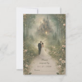 Romantic Fairytale Castle Forest Path Wedding RSVP Kaartje (Voorkant)