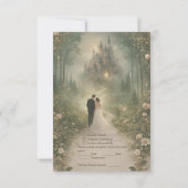 Romantic Fairytale Castle Forest Path Wedding RSVP Kaartje (Achterkant)