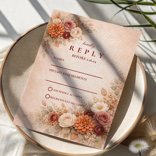 Romantic Fall Floral Wedding RSVP Kaartje