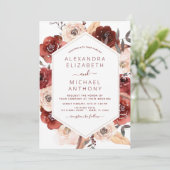 Romantic Fall Wedding Burnt Sinaasappel Floral Kaart (Staand voorkant)
