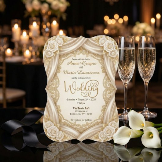 Romantic Faux Gold Calligraphy Royal Wedding  Kaart