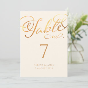 Romantic Faux Gold Calligraphy Table Number Kaart