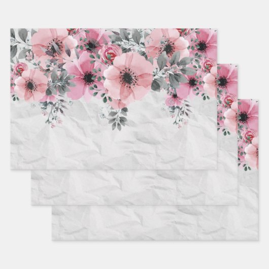 Romantic Feminine Elegant Antiek Roze Floral Inpakpapier Vel (Set)