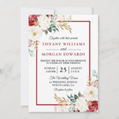 Romantic Festive Red White Green Floral Wedding Kaart (Voorkant)
