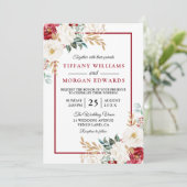 Romantic Festive Red White Green Floral Wedding Kaart (Staand voorkant)