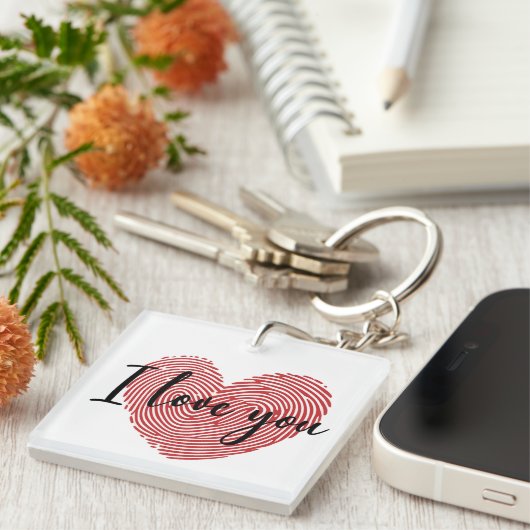 Romantic Fingerprint Heart “I Love You” Sticker Sleutelhanger (Voorkant Rechts)