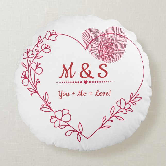 Romantic Fingerprint Heart Throw Pillow Rond Kussen (Voorkant)
