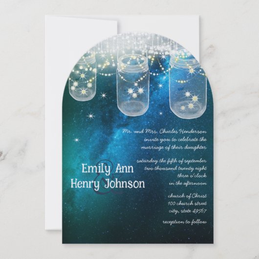 Romantic Firefly Mason Jar Wedding Kaart (Voorkant)