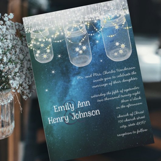 Romantic Firefly Mason Jar Wedding Kaart