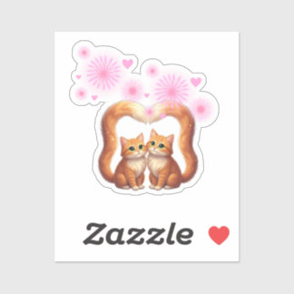 Romantic Fireworks Heart Cats Love & Togetherness Sticker