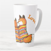 Romantic Flaming Love Fox Foxes W/Custom Names Latte Mok (Rechterhoek)