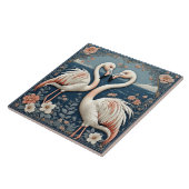 Romantic Flamingo Couple Art Deco Blue Pond Floral Tegeltje (Zijkant)