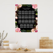 Romantic Floral 19 Tables Wedding Seating Chart Poster (Keuken)