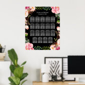 Romantic Floral 19 Tables Wedding Seating Chart Poster (Thuiskantoor)