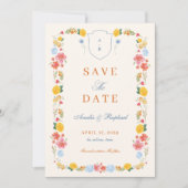 Romantic Floral Arch Monogram Crest Wedding Save The Date (Voorkant)