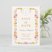 Romantic Floral Arch Monogram Crest Wedding Save The Date (Staand voorkant)