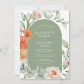 Romantic Floral Arch Peach Sage Green Wedding Kaart (Voorkant)