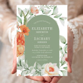 Romantic Floral Arch Peach Sage Green Wedding Kaart